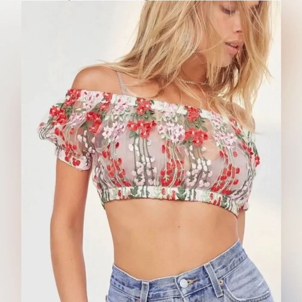 Kimchi Blue Mesh Embroidered Top